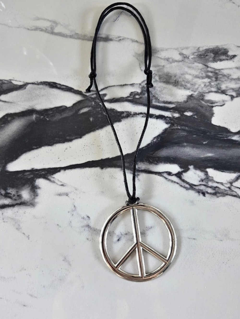 Peace Sign Pendant Necklace in Black & Gold
